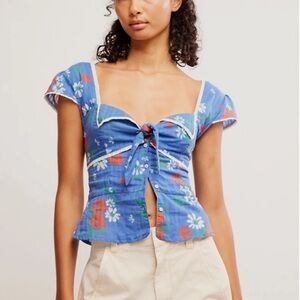 FREE PEOPLE Call Me Baby Blouse Blue Quartz